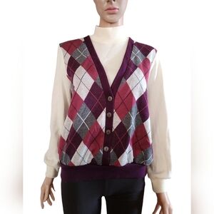 Alfred Dunner Argyle Sweater Vest Turtleneck